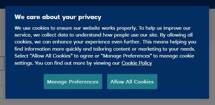 Click on Manage Preferences or Allow All Cookies