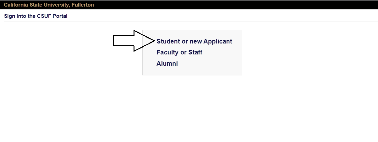 choose student or new applicant in csuf login page