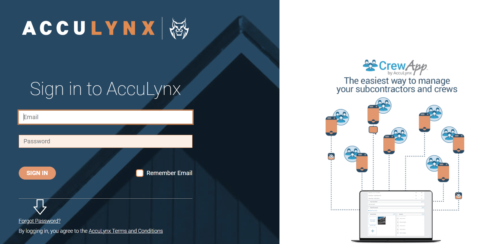 click on forgot password in acculynx portal