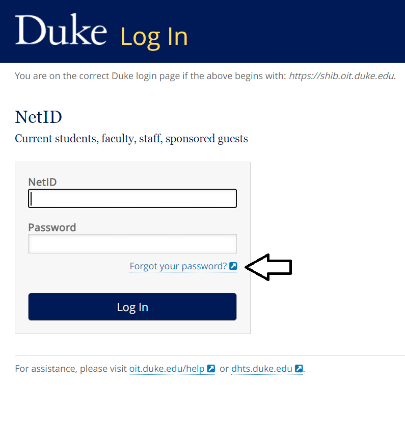 click on forgot your password in duke login page