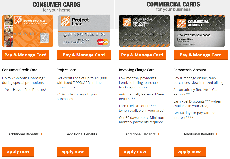 types of home depot credit card