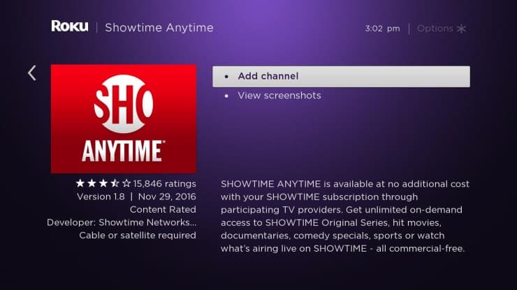 activate showtime anytime on roku tv