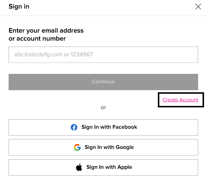 click on create account in avon login page