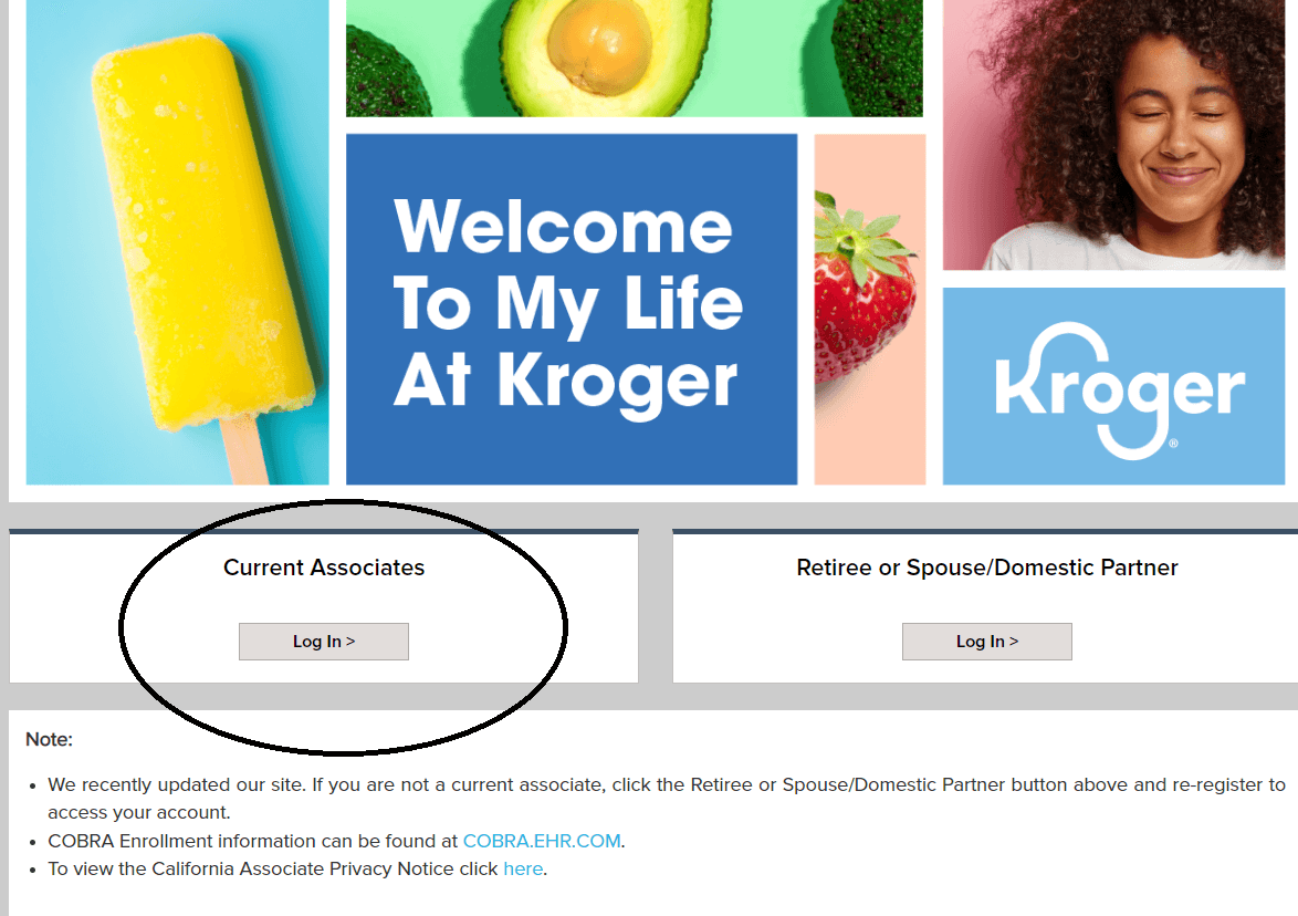 click on current associates in mylifeatkroger portal