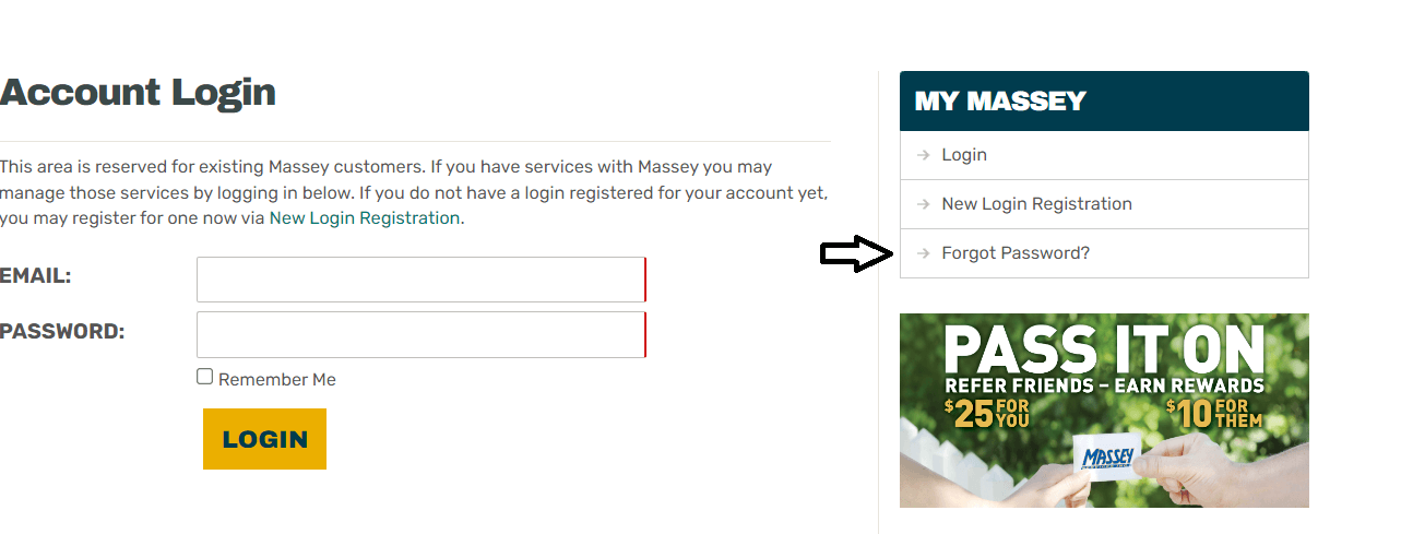click on forgot password in massey services portal