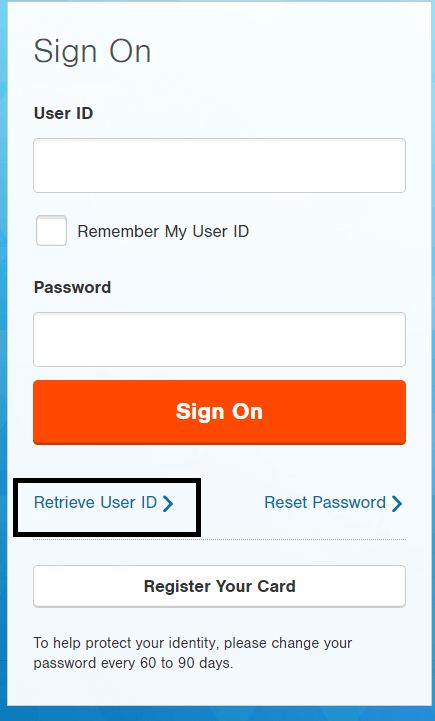 click on retrive user id in sears card portal