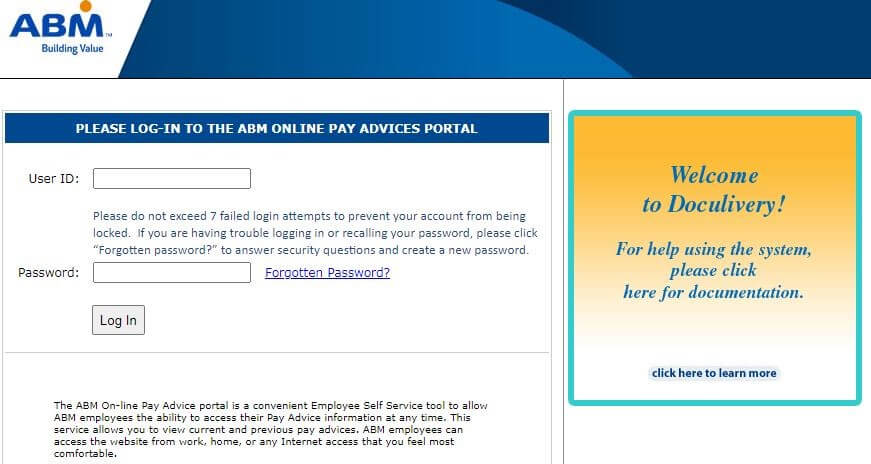 login to abm doculivery pay stubs portal