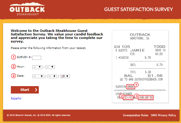 outback steakhouse feedback survey