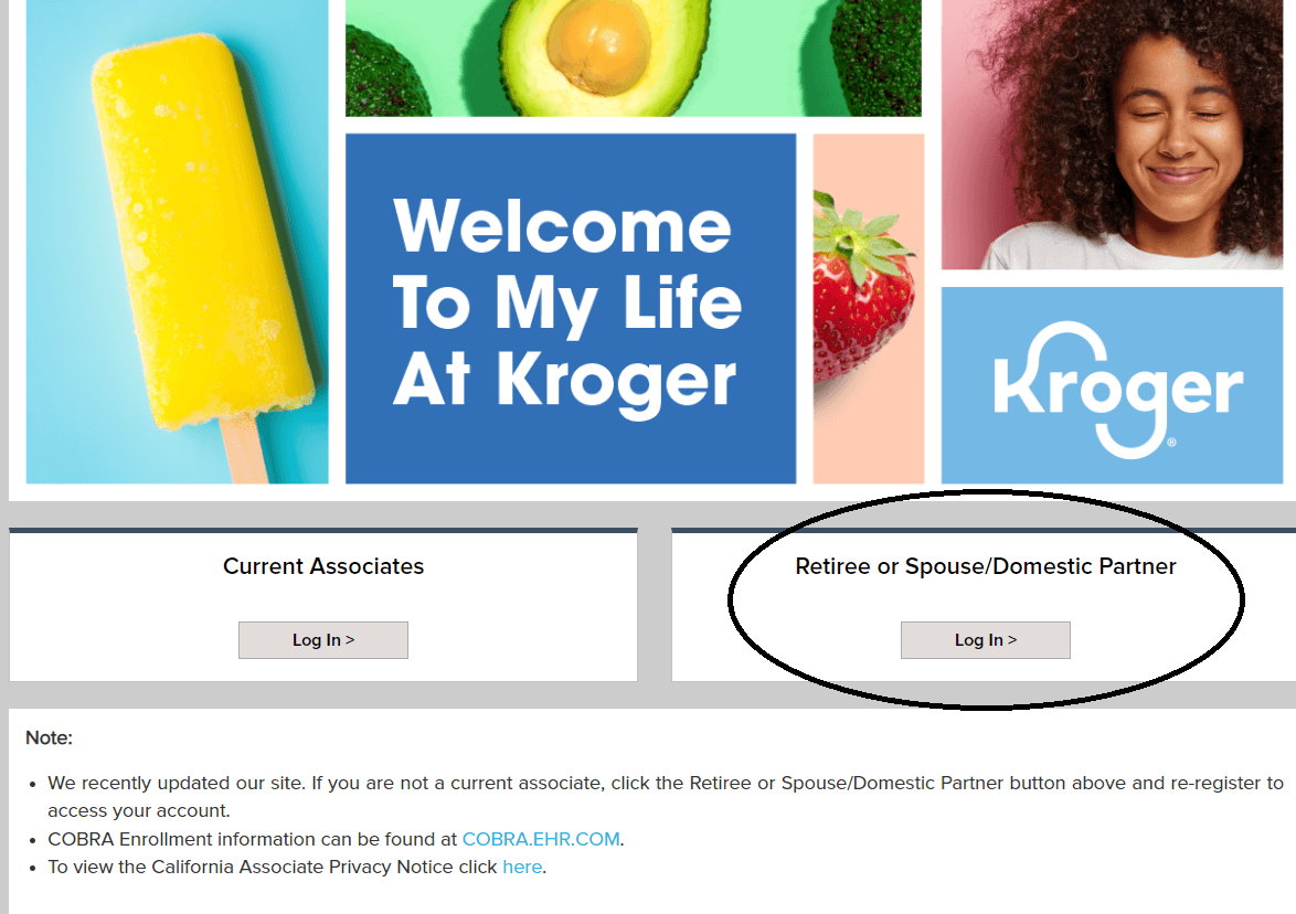 select retire or spouse option in mylifeatkroger login