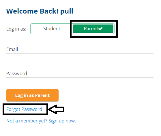 click on forgot password in parent tab in timeforlearning portal