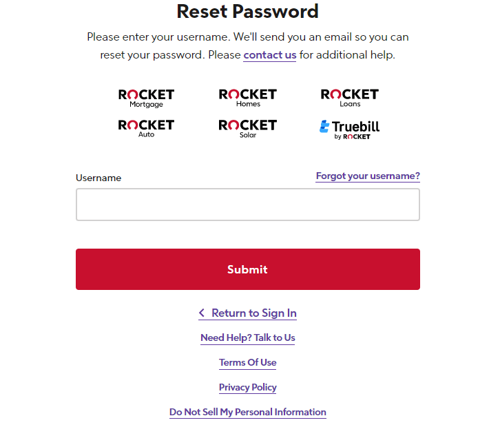 reset rocker mortgage login password