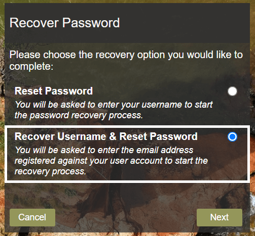 select recover username or reset password in iss payslip login page