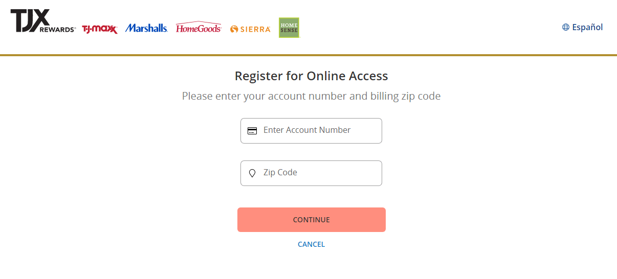 tjmaxx credit card account registration