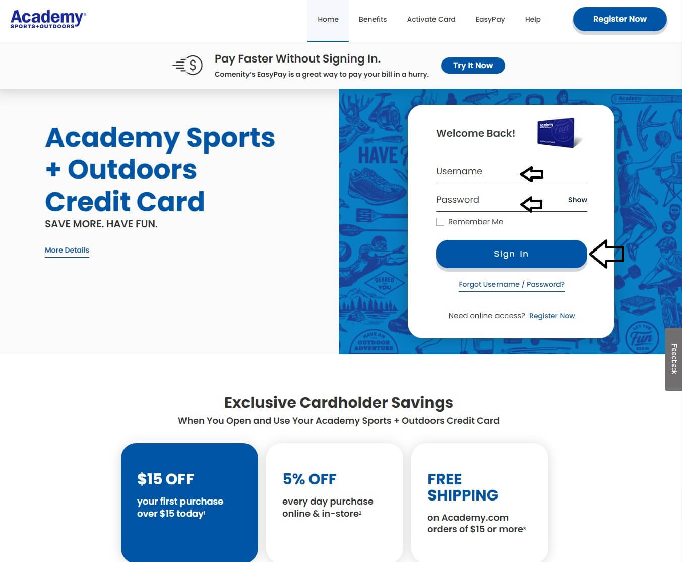 academy sports credit card login