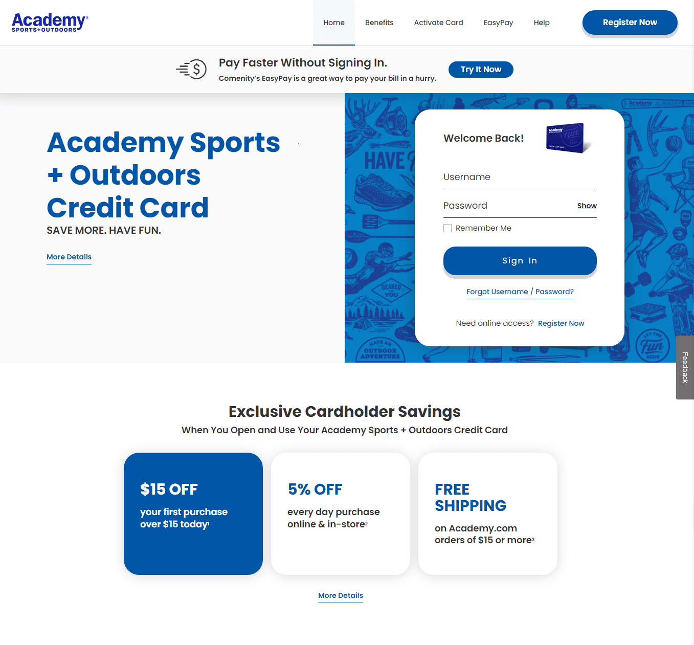 academy sports outdoors credit card login