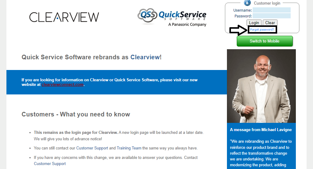 click on forgot password in qssweb clearview portal