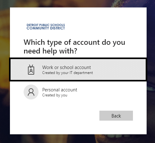 click on work or school account option