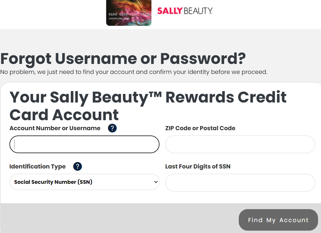 reset sallys credit card login password