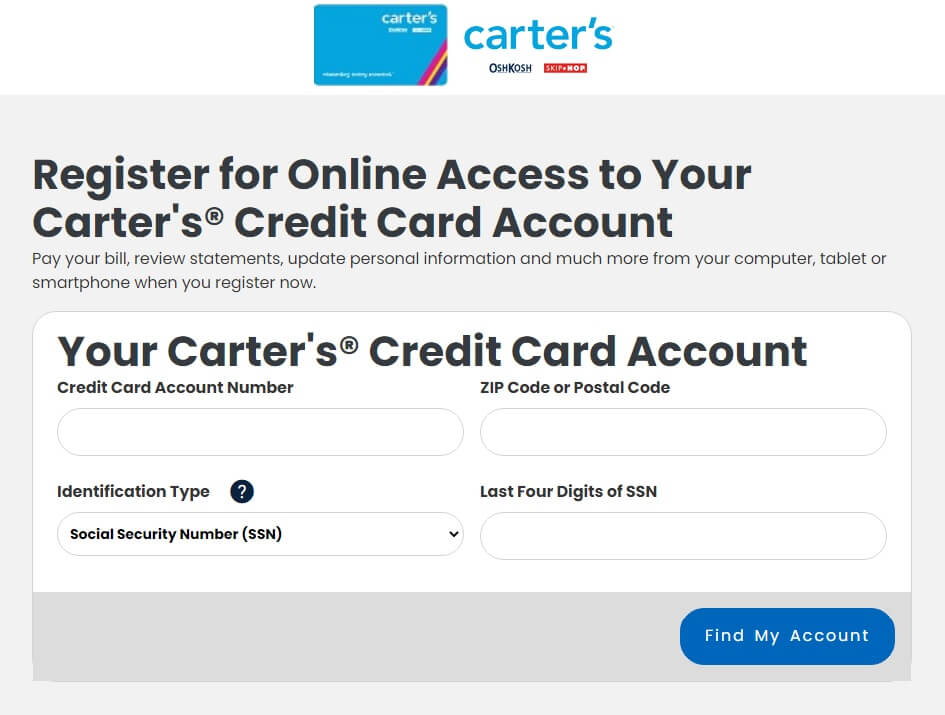 carters credit card account registration