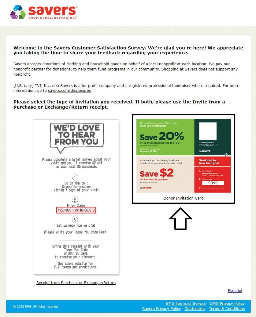 click on donor invitation card in savers listens website