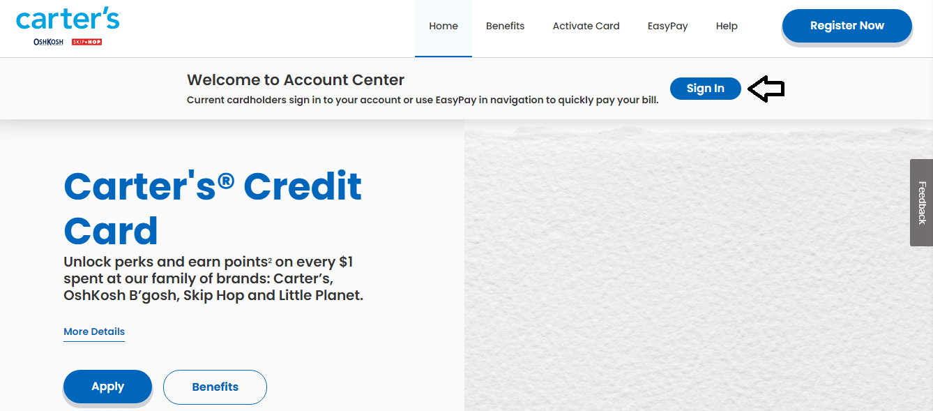 click on sign in carters card website