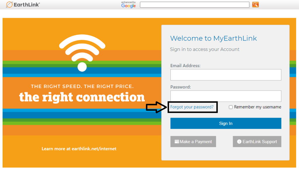 click on forgot password in earthlink login page