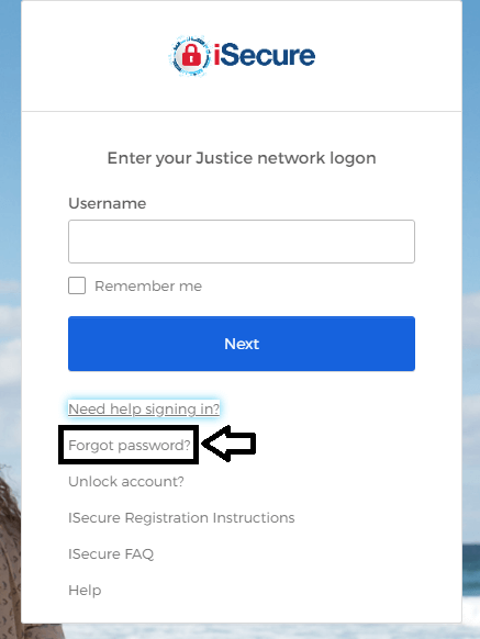 click on forgot password in justice login page