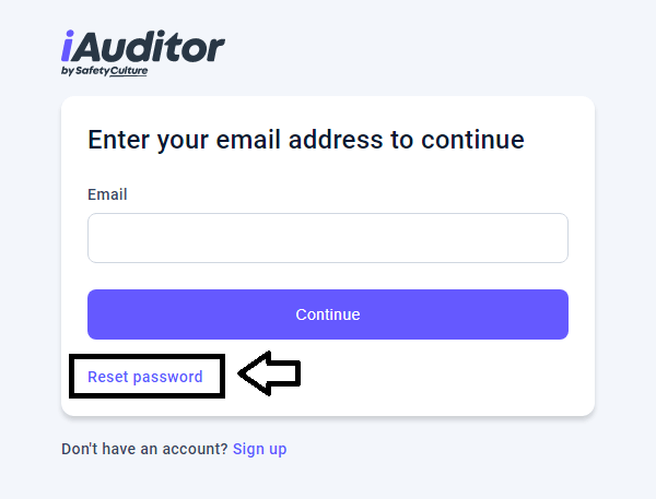 click on reset password in iauditor login page