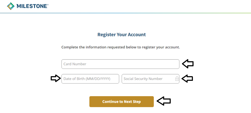 milestone credit card account registration