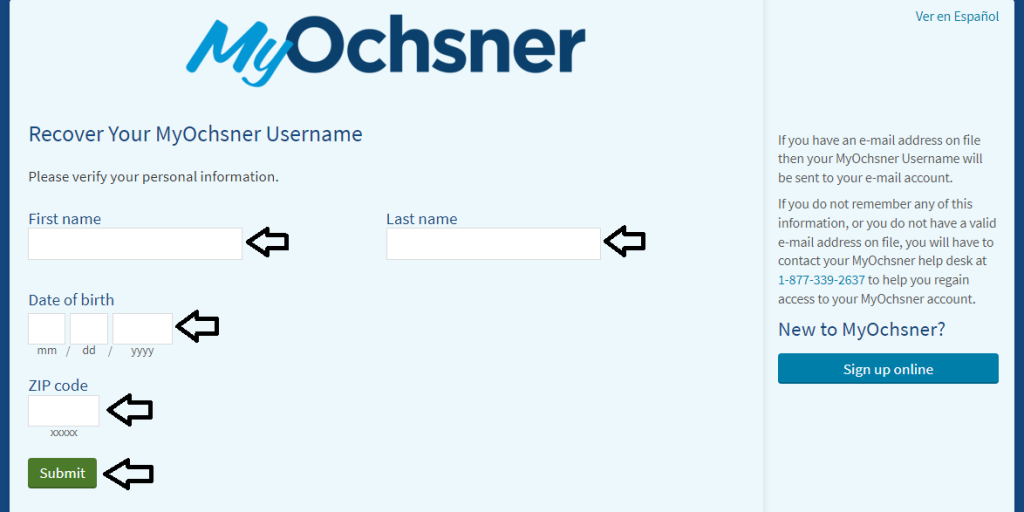 recover myochsner username
