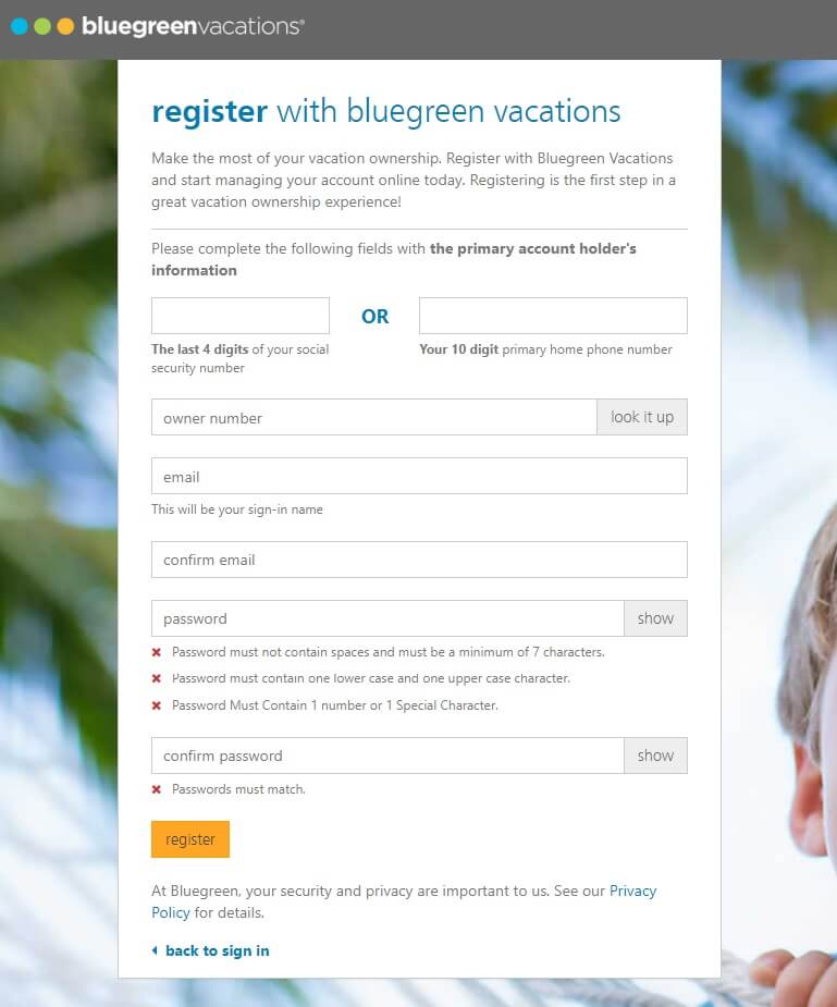 register for bluegreenonline account