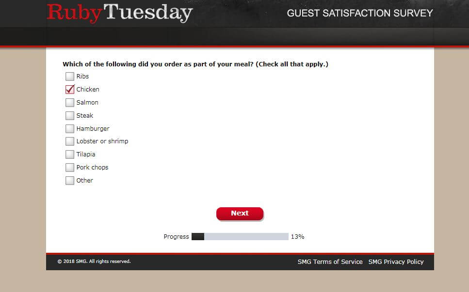 tell ruby tuesday customer satisfaction survey