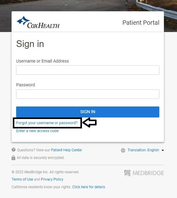 click on forgot username or password in coxhealth portal login page