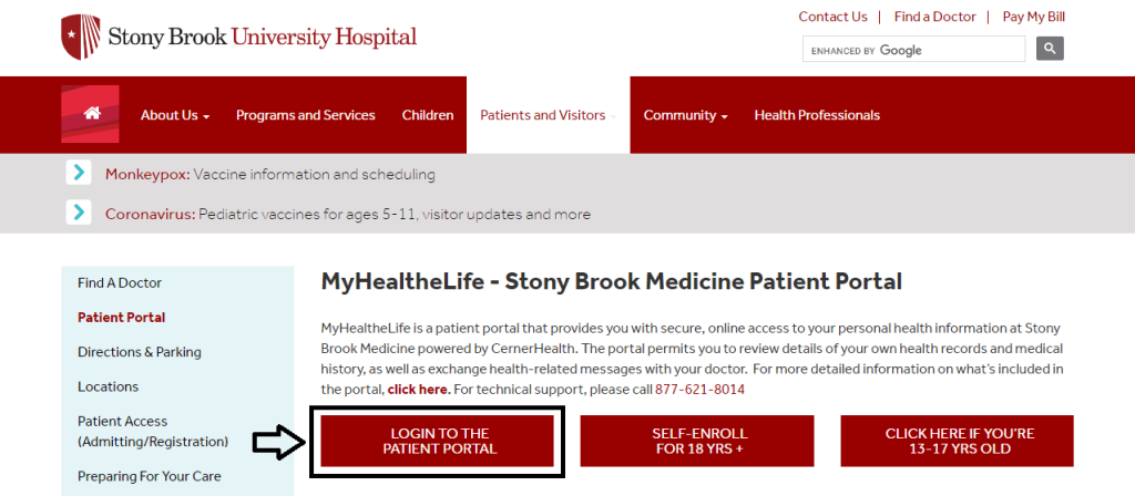 click on login to stony brook patient portal