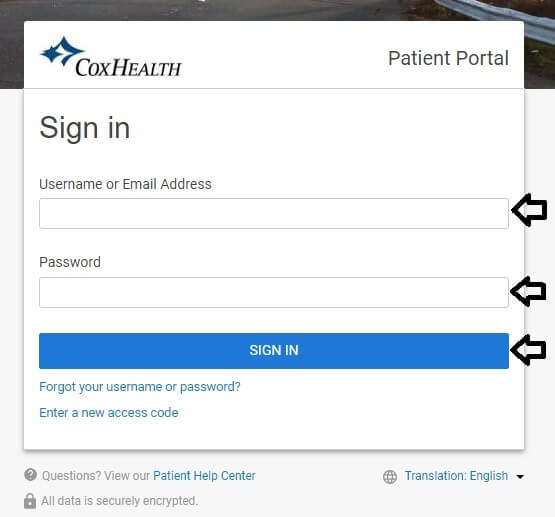 coxhealth patient portal login page