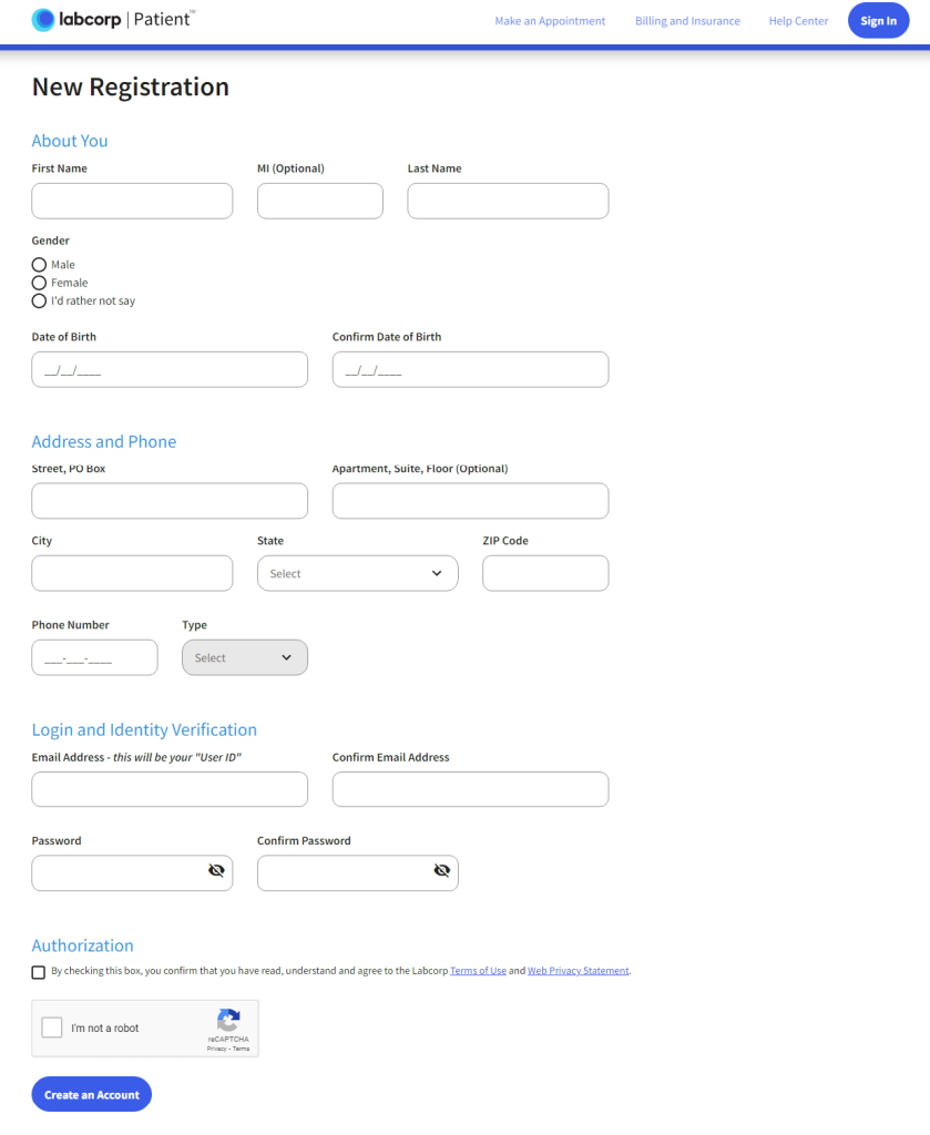 labcorp patient portal registration page
