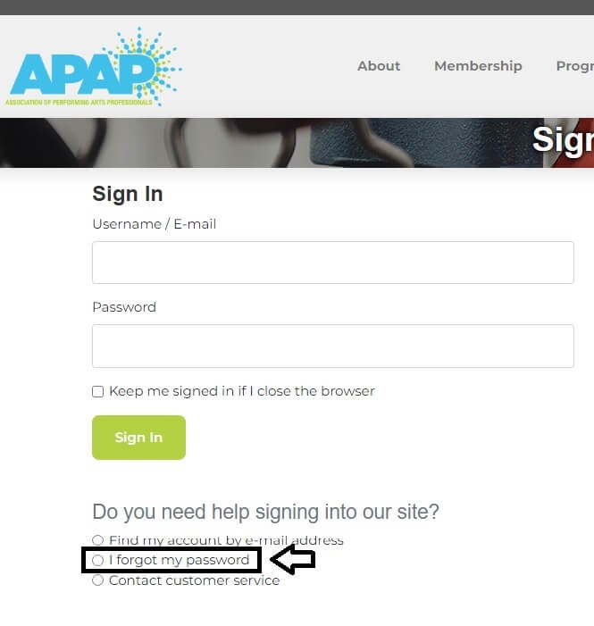 choose I forgot my password in apap login page
