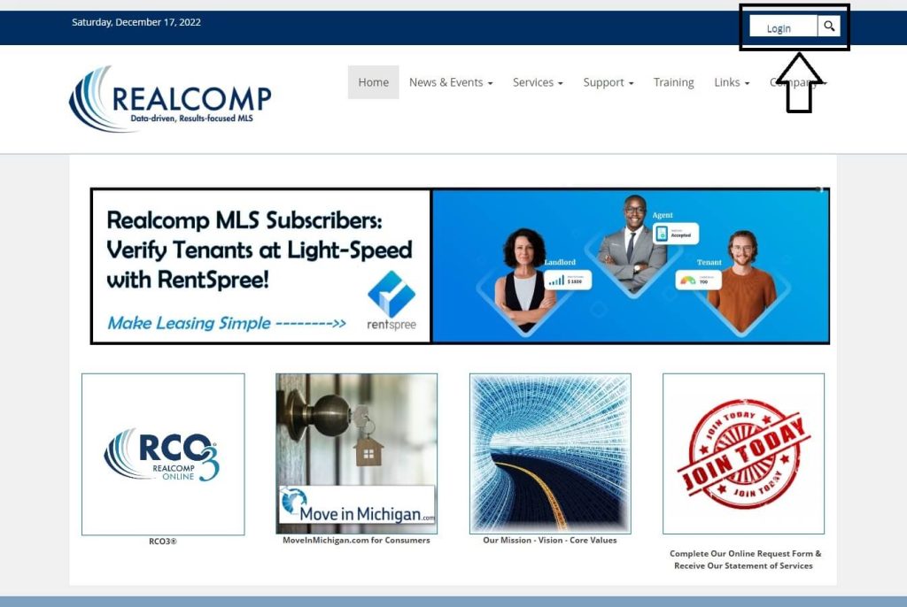 click on login in realcomp official website