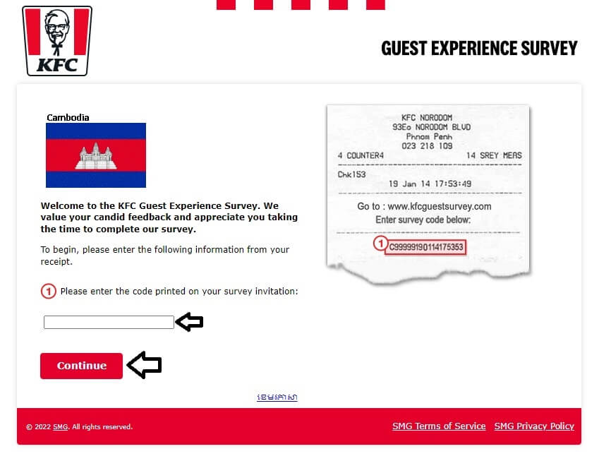 kfc cambodia guest experience survey page