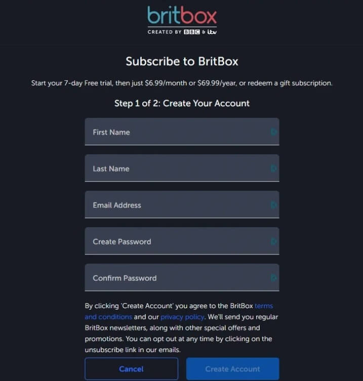 britbox.com account creation