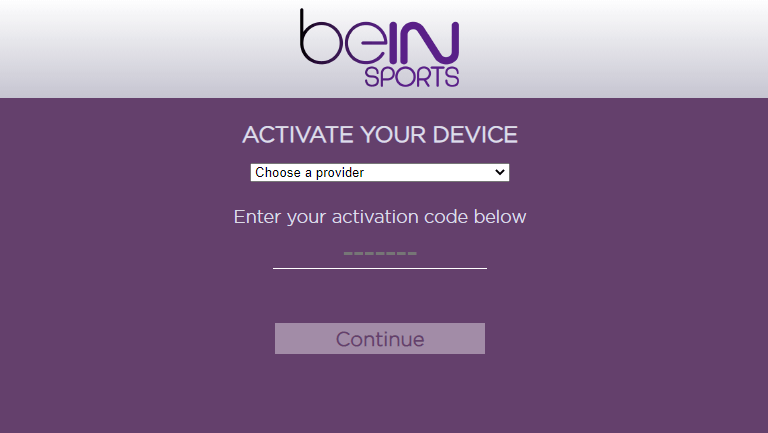 enter bein sports activate code