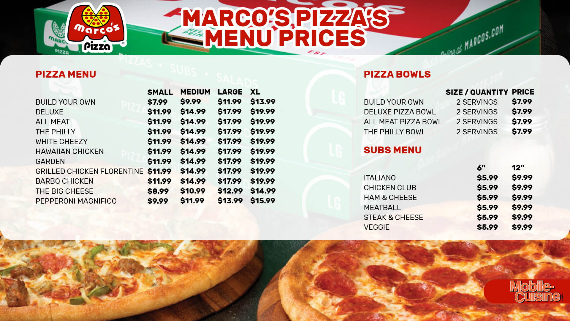 Marco’s Pizza Restaurant Menu