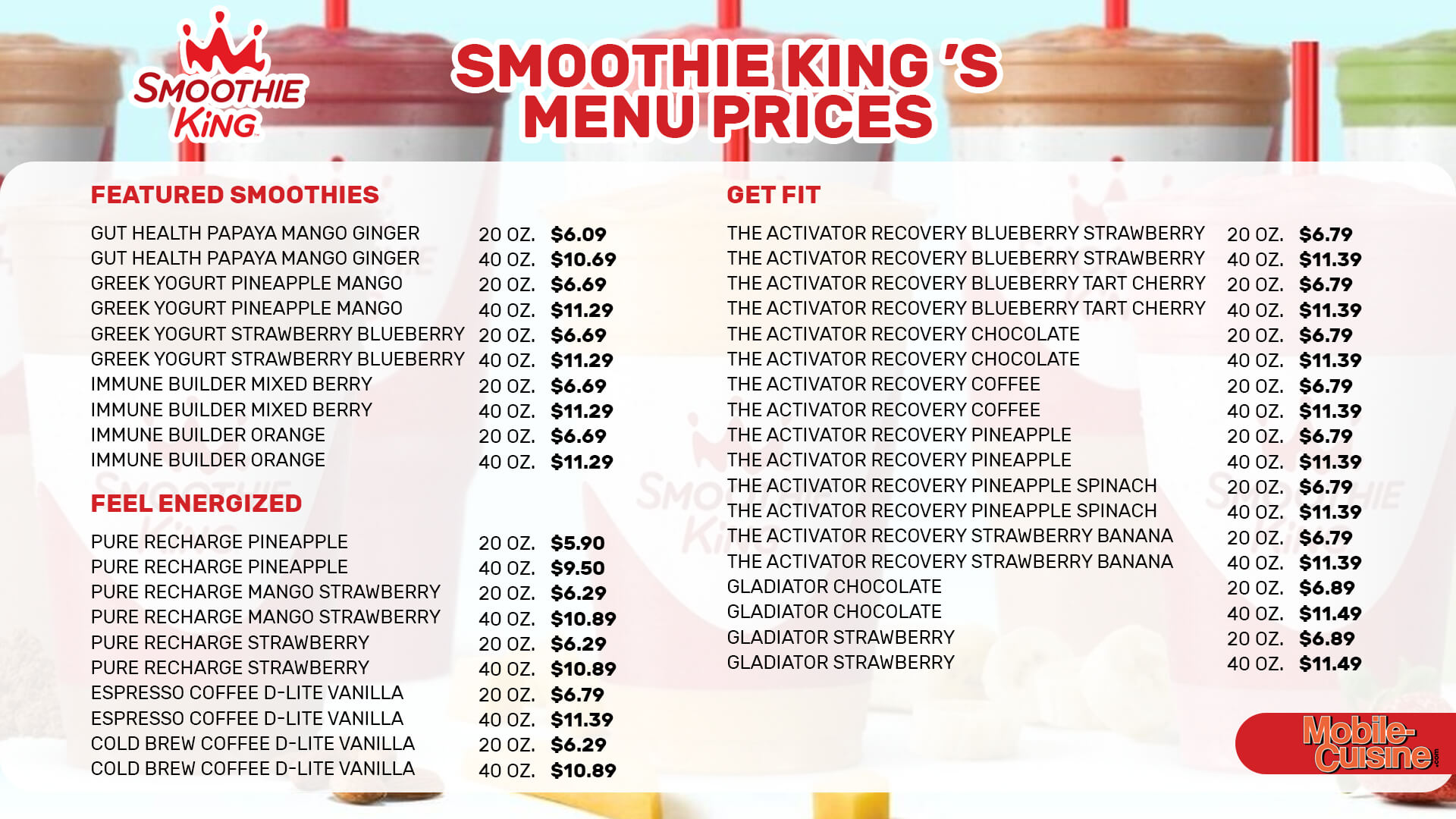 Smoothie King Menu with Prices